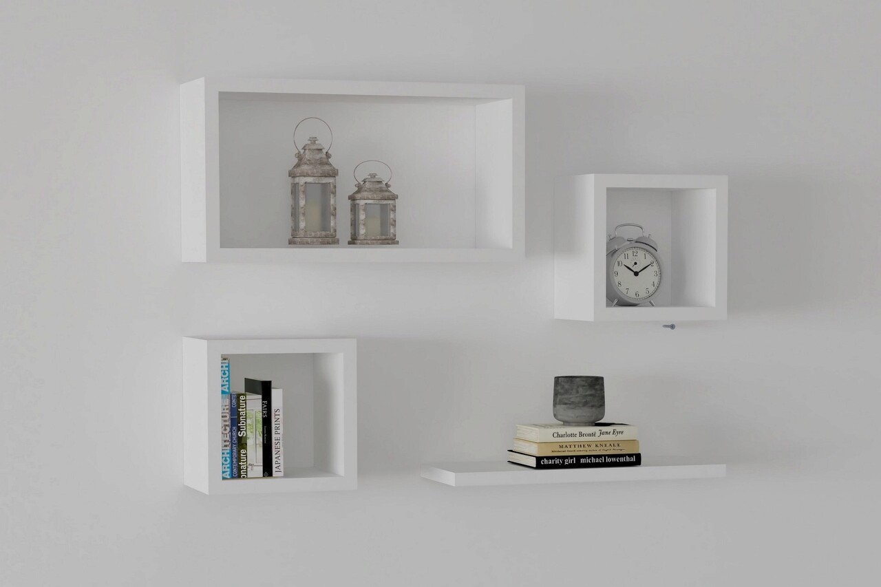 Raft de perete 4 piese Babi, Asse Home, 43.6x23.6 cm, PAL melaminat, alb - imagine 6